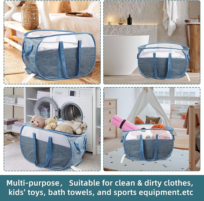 2 Pcs Collapsible Laundry Baskets, Tear Proof Pop Up Laundry Hamper with Dual Handles, Durable Foldable Laundry Basket, Easy to Carry Laundry Hamper for Home, Laundry Room, Bedroom, Dorm, Travel Blue - Image 7