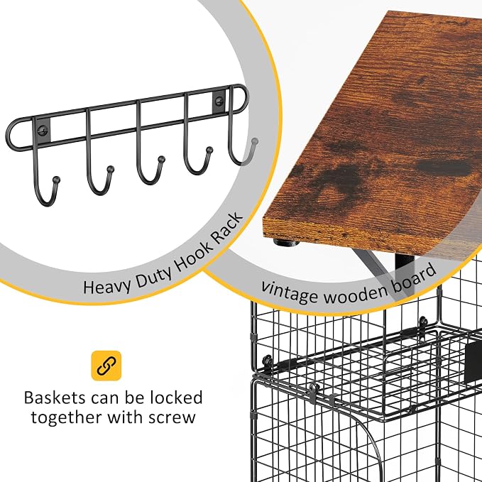 ThreeHio 2 Pack Garage Shelves Wall Mounted with Wire Storage baskets, Heavy Duty Garage Wall Shelving with Hooks, Wooden floating shelves Tool Organizer for Home Garden Garage Organizers and Storage - Image 7