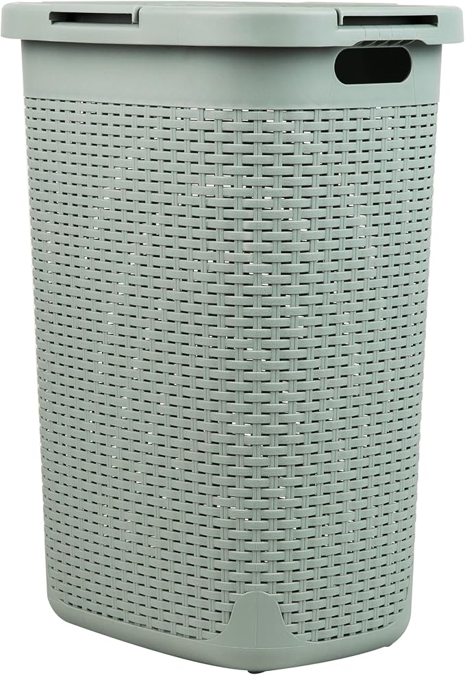 Mind Reader Slim Laundry Hamper with Lid, 60L Tall Clothes Basket, Narrow Tapered Design for Bathrooms, Closets and Laundry Rooms, Plastic, Mint - Image 7