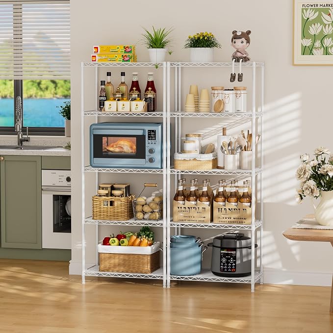 SINGAYE Shelf Wire Shelving Adjustable Storage Shelves Rack Standing Units for Kitchen Closet Laundry Bathroom Organizers Metal Pantry Narrow Mesh Gaps 12" D x 22" W x 59" H White - Image 2