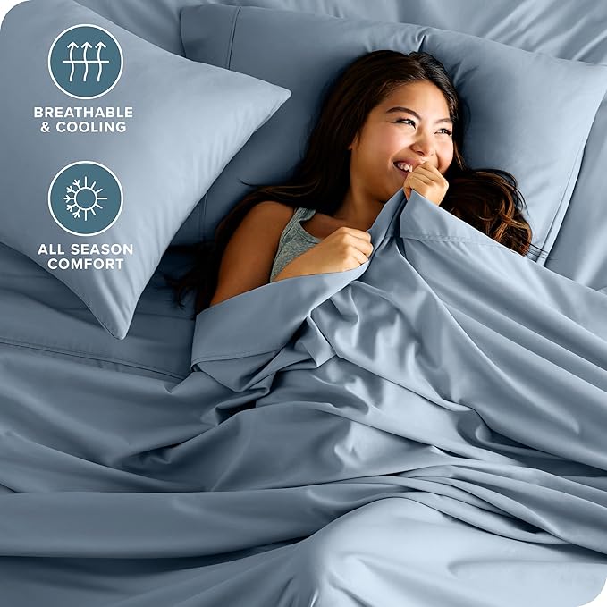 Bare Home Twin Sheet Set - 1800 Ultra-Soft Microfiber Twin Bed Sheets - Double Brushed - Deep Pockets - Easy Fit - 3 Piece Set - Bedding Sheets & Pillowcases (Twin, Dusty Blue)