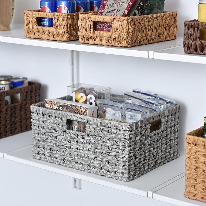 GRANNY SAYS Large Wicker Basket for Storage, Waterproof Baskets for Shelves, Storage Baskets with Handles, Grey Basket for Storage, 1-Pack - Image 2