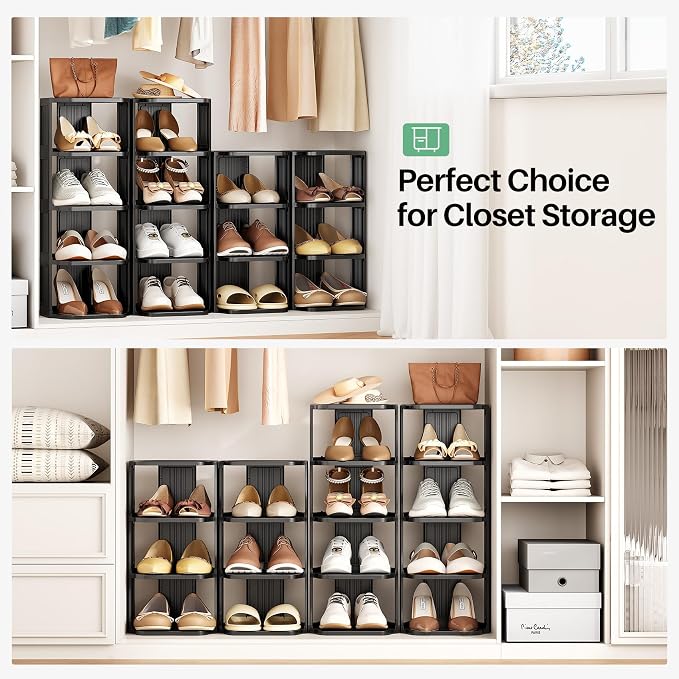 Kitstorack Stackable 16-Tier Shoe Rack for Closet & Entrance - Tall, Narrow, Vertical Shoe Stand - Plastic, Free Standing - Ideal for Small Spaces - Image 4