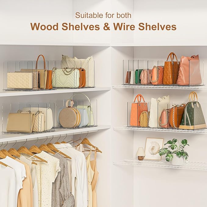 GoMaihe Bag & Purse Organizer for Closet: Adjustable Clear Handbag Storage Shelf - Plastic Clutch Dividers | Minimal | Keep Purses upright - Image 3