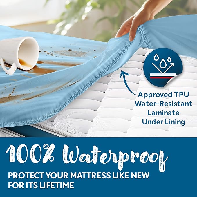 Guardmax Jersey Knitted Short Queen Size Mattress Protector - Waterproof & Dust Mite Proof Mattress Cover with Stretchable Pockets - Soft, Comfortable, & Noiseless Waterproof Fitted Sheet (60x75x15)