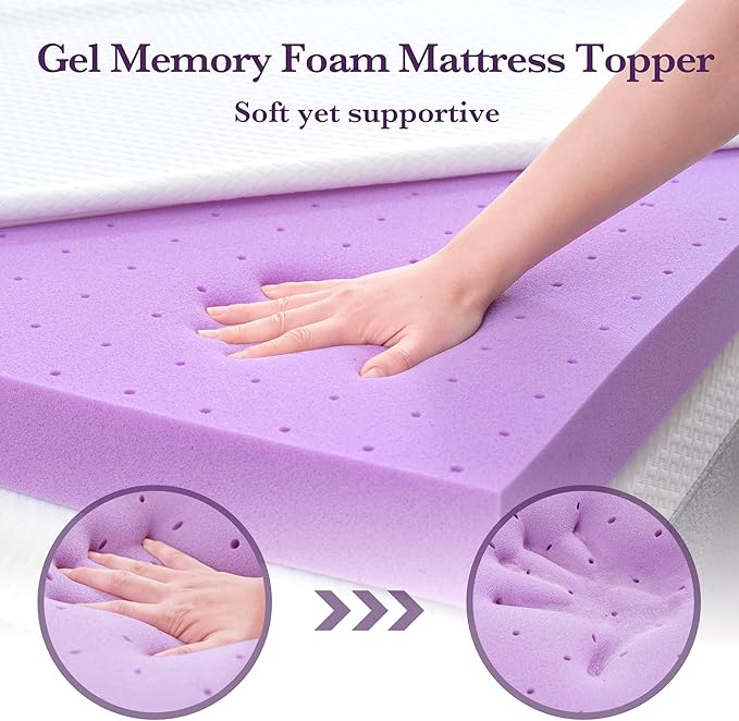 SINWEEK 2 Inch Gel Memory Foam Mattress Topper with Cooling Cover Ventilated Soft Mattress Pad, Bed Topper, CertiPUR-US Certified, Twin XL Size
