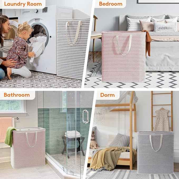 Lifewit 2 Pack Laundry Basket 100L Each, Collapsible Clothes Hamper with Reinforced Handles, Freestanding Waterproof Design for Bedroom and Laundry Room, Grey&Pink 200L Total - Image 7
