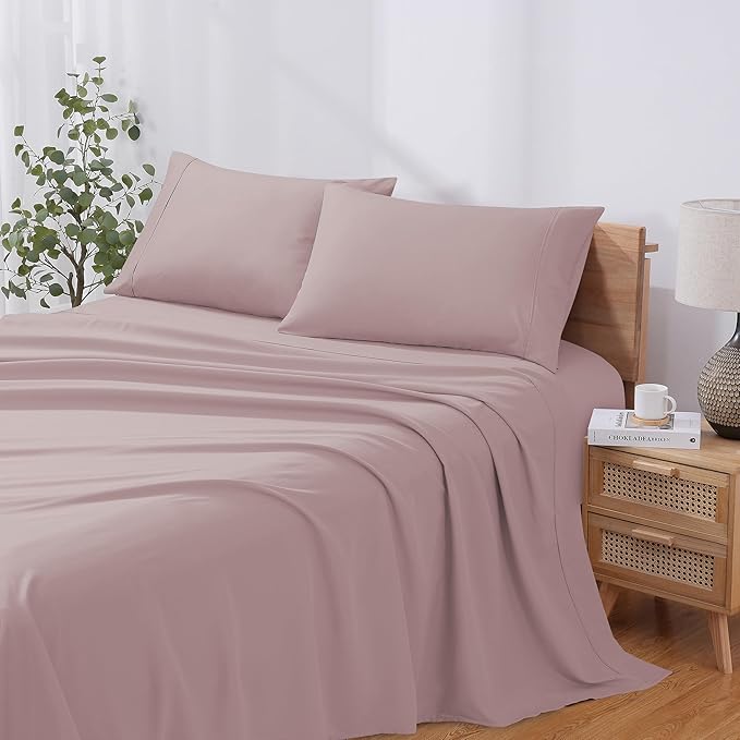 Modern Threads Soft Microfiber Solid Sheets - Luxurious Microfiber Bed Sheets - Includes Flat Sheet, Fitted Sheet with Deep Pockets, & Pillowcases Cameo Rose California King
