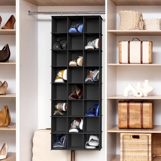 Simple Houseware 24 Section Shelves Hanging Shoes Organizer Holder for Closet, Black - Image 2