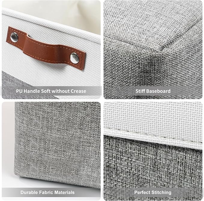 Bagnizer Collapsible Fabric Storage Cubes 11x11 Cube Storage Bins, 4 Pack Closet Baskets Box with Handles for Organizing, Shelf, Toys, Clothes, Home, Office, Nursery (Grey&White) - Image 5