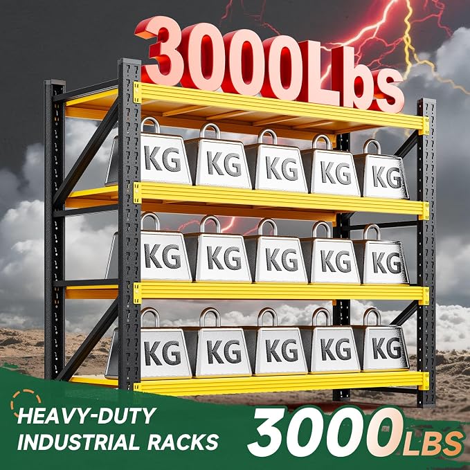 Letaya 3000LBS Heavy Duty Storage Shelves,70" H Metal Garage Shelving Units,4 Tier Large Tall Industrial Shelving,Adjustable Utility Rack Shelf for Warehouse,Basement (Yellow, 48" W x 24" D x 70" H) - Image 3