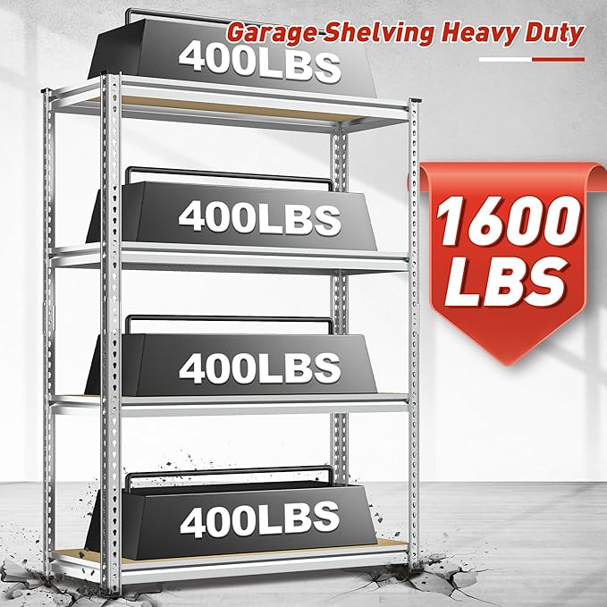 REIBII Storage Shelves Adjustable Metal Shelving 1600LBS Garage Shelves Industrial Metal Shelves 4 Tier Garage Shelving for Pantry Closet Kitchen Basement, Sliver, 11.8" D x 23.6" W x 56.7" H - Image 3