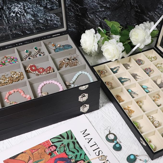 Stratalife Jewelry Organizer Earring Holder Jewelry Tray Earring Storage Organizer Display Rock Collection Box Jewelry Storage For Women Girls 30 Grid (Gray Black) - Image 6
