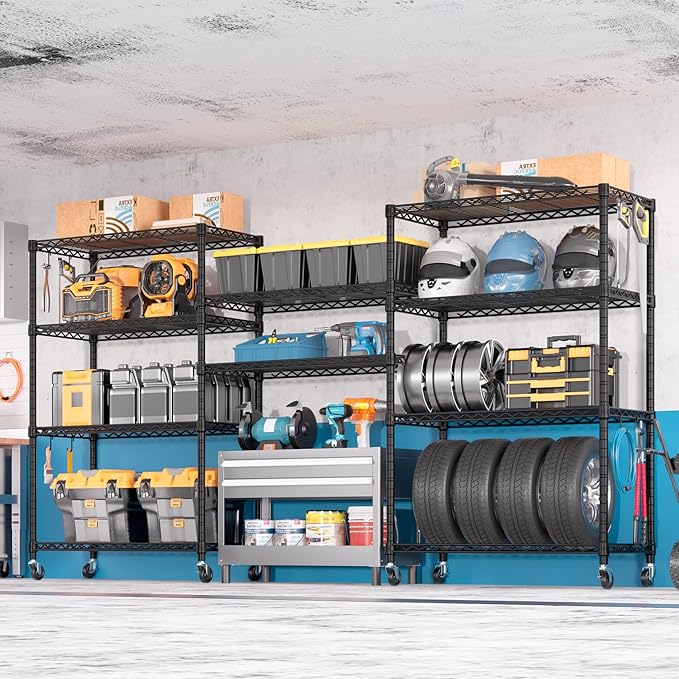 PrimeZone 74''H Wire Shelving 1250lbs 5 Tier Storage Shelves with Wheels NSF Certified Heavy Duty Steel Metal Shelf Adjustable Rolling Rack Kitchen Garage Closet Pantry Laundry 74''HX36''WX14''D 3PCS - Image 2