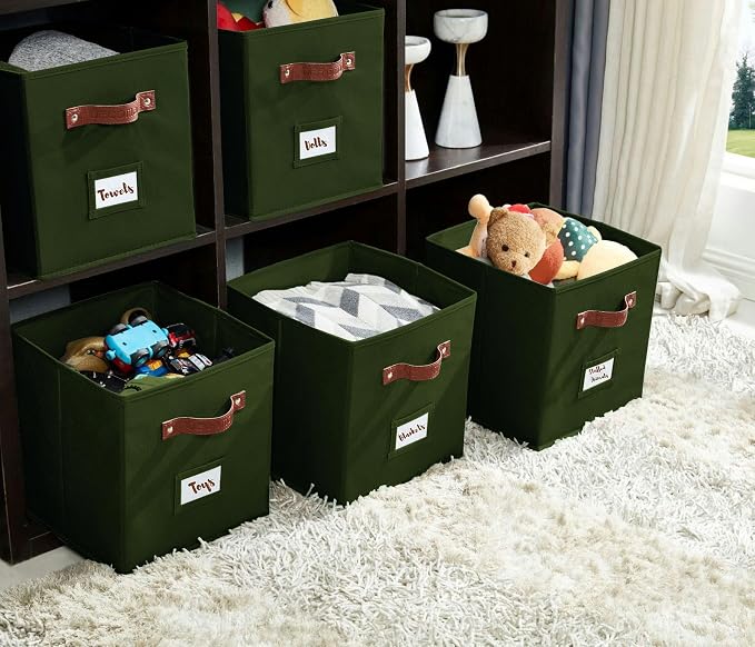 DECOMOMO Storage Cubes, 13x13x13 Storage Cube Bins with Labels, Fabric Organizer Bins (13" / 6pcs, Olive Green) - Image 8