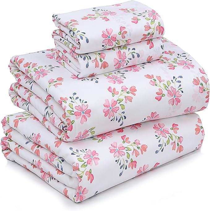 RUVANTI 100% Cotton Sheets – California King Percale Bedding, Cooling & Breathable Floral Design, Durable with a Crisp, Soft & Comfortable Feel, 14" Deep Pocket, 4-Piece Set, Bloomex