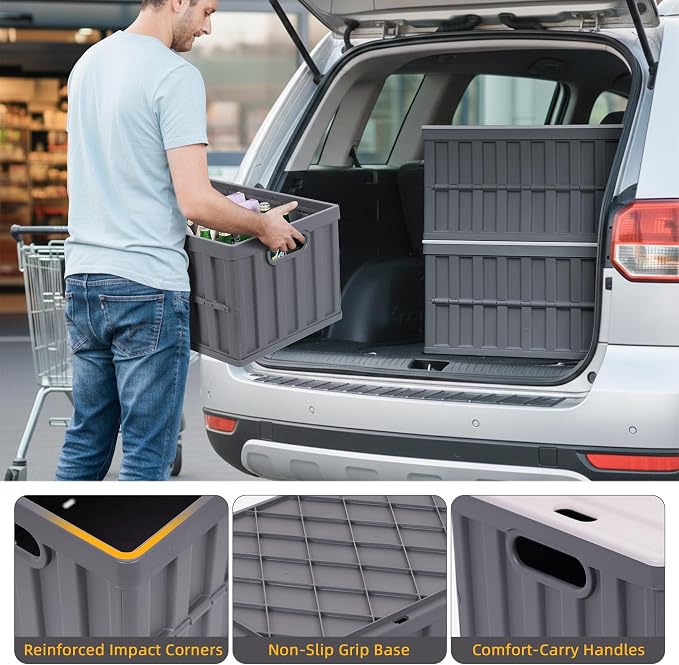 Citylife 64L Collapsible Storage Bins with Lids Plastic Storage Containers for Organizing Stackable Storage Box Large Heavy Duty Utility Crates, 2 Packs - Image 5
