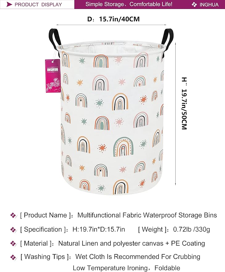 Laundry Hamper Large Canvas Fabric Lightweight Storage Basket/Toy Organizer/Dirty Clothes Collapsible Waterproof for College Dorms, Boys and Girls Bedroom,Bathroom(Star Rainbow) - Image 2