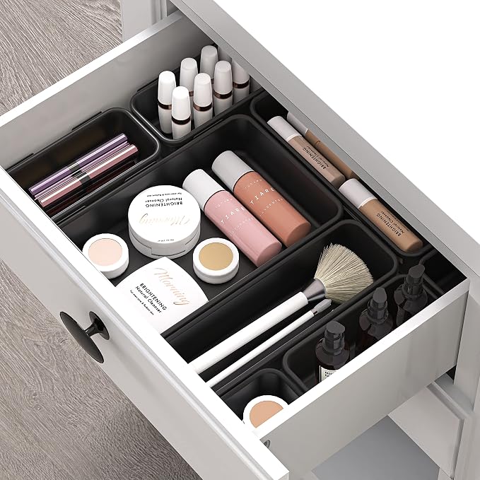 Simple Houseware Interlocking Desk Drawer Bins Organizer, 10 Packs, Black - Image 3