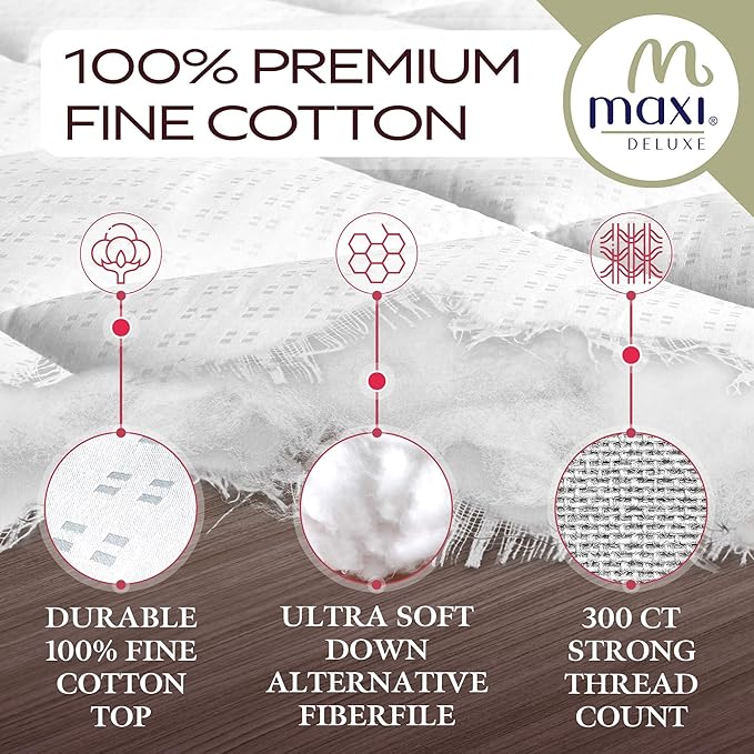 MAXI King Size Mattress Pad - Luxurious Cotton Sateen Mattress Protector - Soft, Comfortable, and Breatheable Mattress Cover - Mattress Pad Protects Mattress from Dust, Dirt, Spills, and Stains.