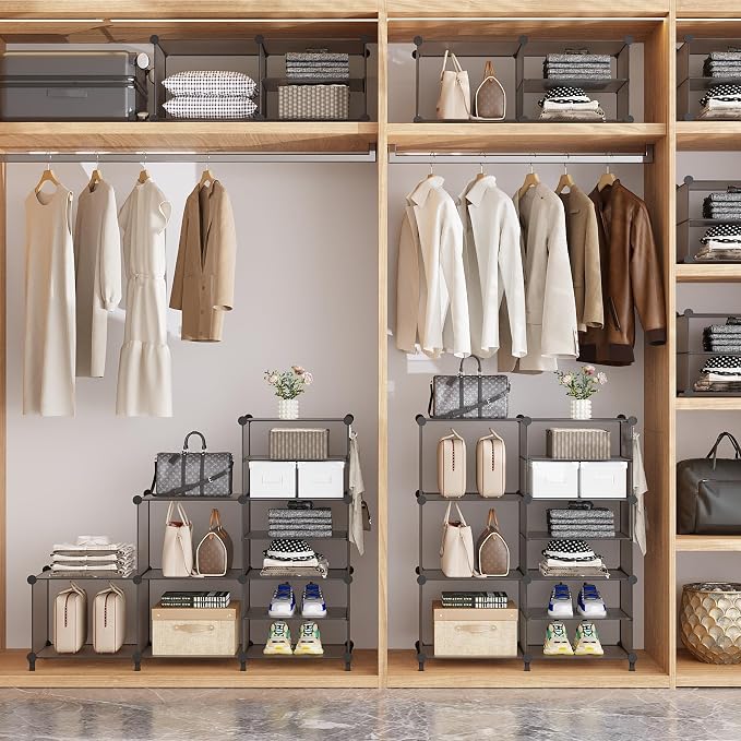 AWTATOS Closet Organizer 8 Cube Storage Shelves Clothes Organizers Stackable Cubby Shelving for Closet Bedroom Living Room Grey - Image 5