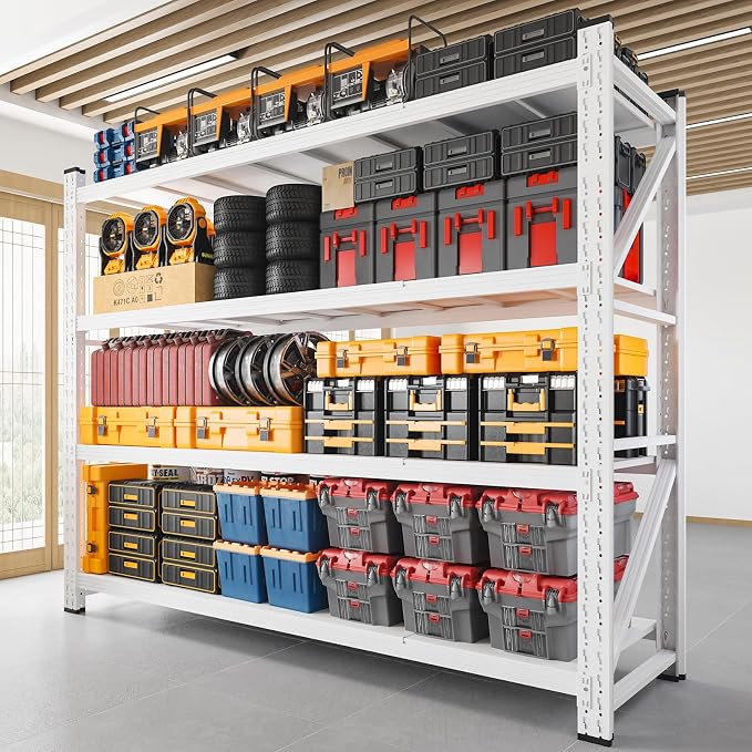 RAVIGIN 7000LBS Storage Shelves,79" W Garage Shelving Heavy Duty Metal Adjustable Garage Shelves, Shelving Units Industrial Shelving for Warehouse,79" W x 24" D x 79" H,White by RAVIGIN