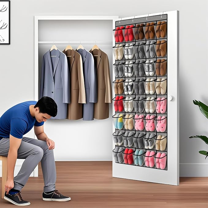 40-Pocket Over the Door Shoe Organizer - Large Mesh Pocket Hanging Shoe Organizer,Behind the Door Shoes Storage Holder Hanger,Large Capacity Design for Dorm Room College,Store 20 Pairs(Grey) - Image 5