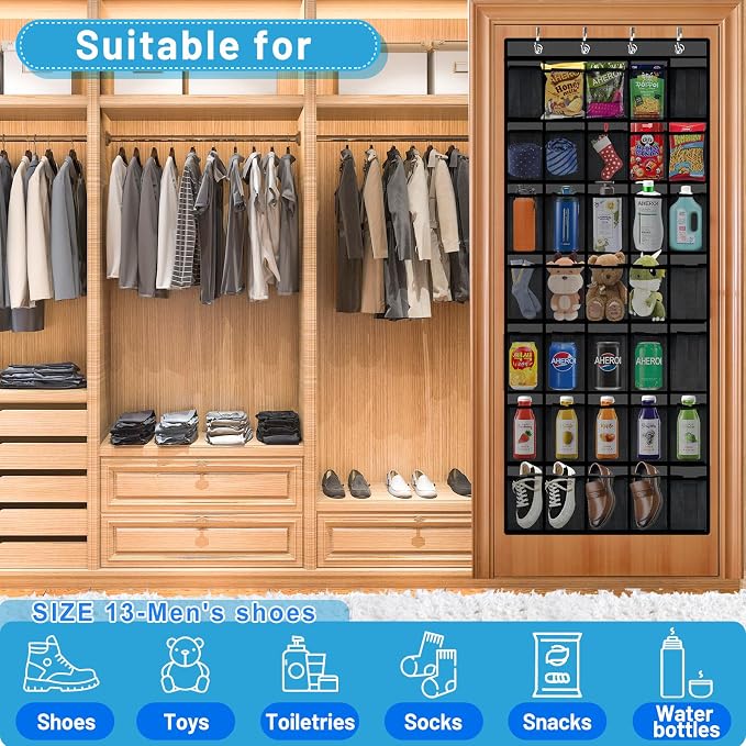 Aheroi 35 Pockets Large Over the Door Organizer, Breathable Mesh Pockets Hanging Shoe Organizer, Black Door Shoe Organizer Mesh Closet Shoe Holder Hanger Holds Up to 40 lbs, Space Saving Shoe Rack - Image 7