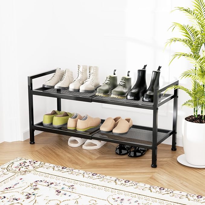 2 Tier Shoe Rack, Expandable Shoe Rack for Closet, Adjustable Shoe Organizer for Entryway, Shoe Storage Organizer for Door Entrance, Garage, Bedroom - Image 7