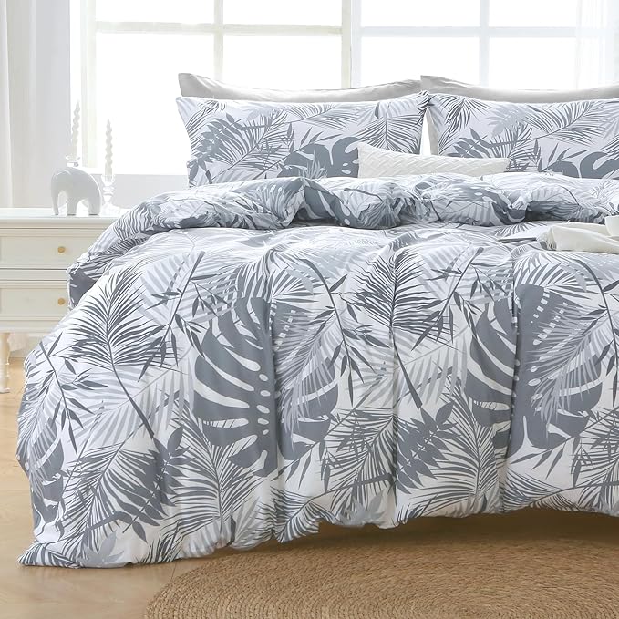 MUXHOMO Black&Grey Bed in a Bag King 7 Pieces, King Comforter Set Reversible Botanical Flowers Design, Ultra Soft & Breathable Bedding Sets with Comforter, Sheets, Pillowcases & Shams