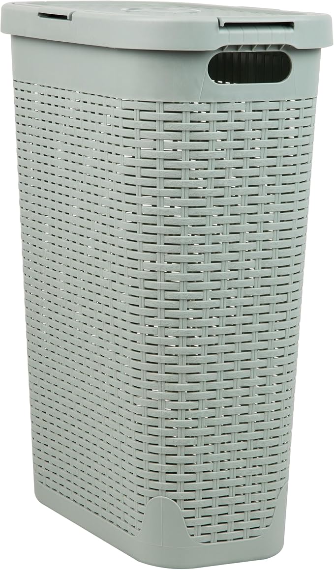 Mind Reader Slim Laundry Hamper with Lid, 40L Clothes Basket, Narrow Tapered Design with Ventilated Cutout Pattern, Plastic, Mint - Image 7