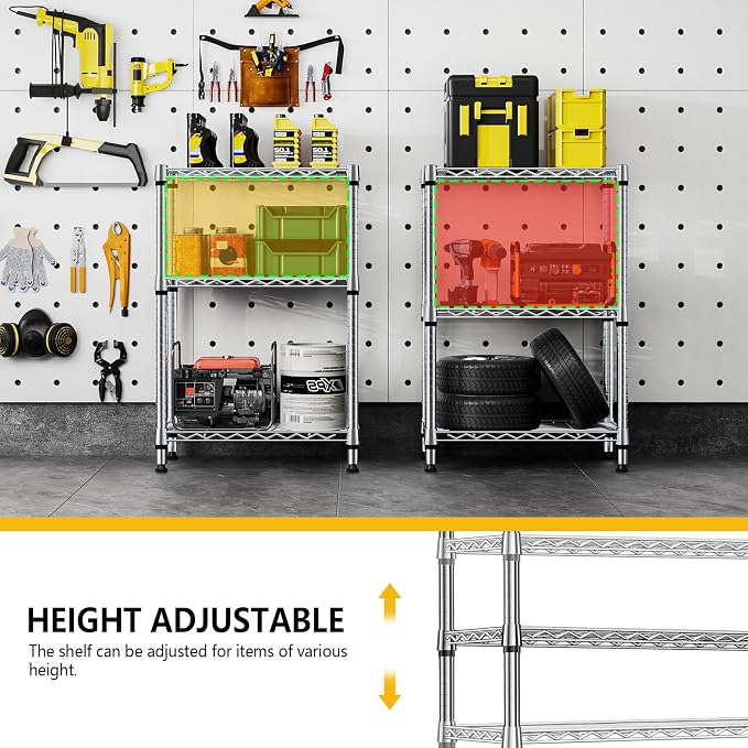 M MZG 750 lbs 3 Tier Shelf Metal Storage Shelves Shelving Wire Rack Heavy Duty Closet Organizers for Garage Kitchen Bathroom Laundry Chrome 13.8" D x 23.6" W x 35.5" H - Image 8