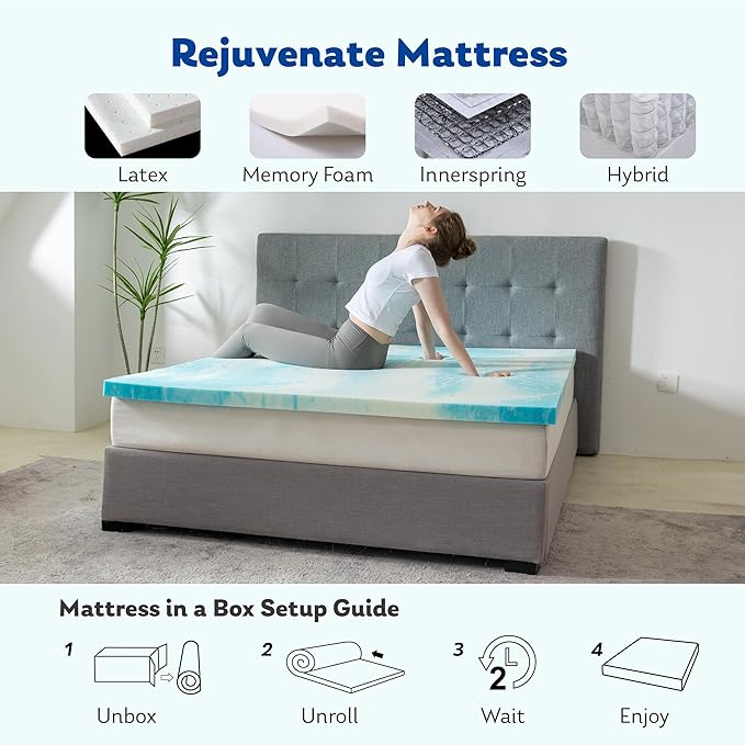 MLILY 2 Inch Full Memory Foam Mattress Topper with Gel Infusion, Cooling Pad in a Box, CertiPUR-US Certified, 54”x75”, Blue
