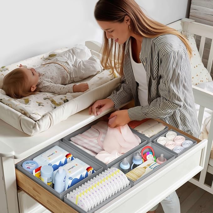 DIMJ Drawer Organizer Clothes - 20 Pack Closet Drawer Organizer Bins for Baby Clothes Storage, Fabric Dresser Organizer for Nursery Bedroom, Foldable Small Drawer Dividers for Underwear Socks - Image 3