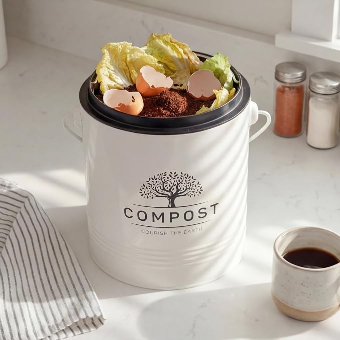 Perfnique Kitchen Compost Bin, 1.3 Gallon Countertop Compost Bin with Lid, Indoor Compost Bucket Includes Inner Bucket Liner and Carbon Filter, Small Compost Bin with Trash Bags (with Bags, Cream) - Image 8