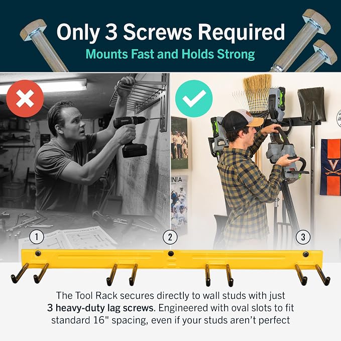 StoreYourBoard 36" Garage Tool Organizer Wall Mount | Garden Tool Organizer System | Heavy Duty Garden Tool Storage Rack for Yard Tools Rakes Shovels 250lbs Garage Organization | 4 PVC Coated Hooks - Image 4