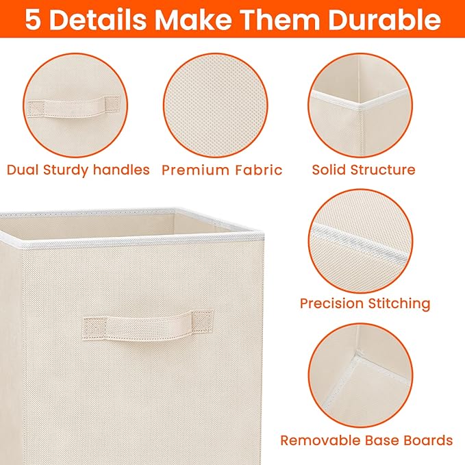 Criusia Large Storage Cubes - 13 Inch Heavy Duty Fabric Storage Bins for Shelves Closet, Cube Organizer - 8 Pack Collapsible Cube Storage Bins Baskets for Organizing Clothes Blankets Toys (Beige) - Image 3
