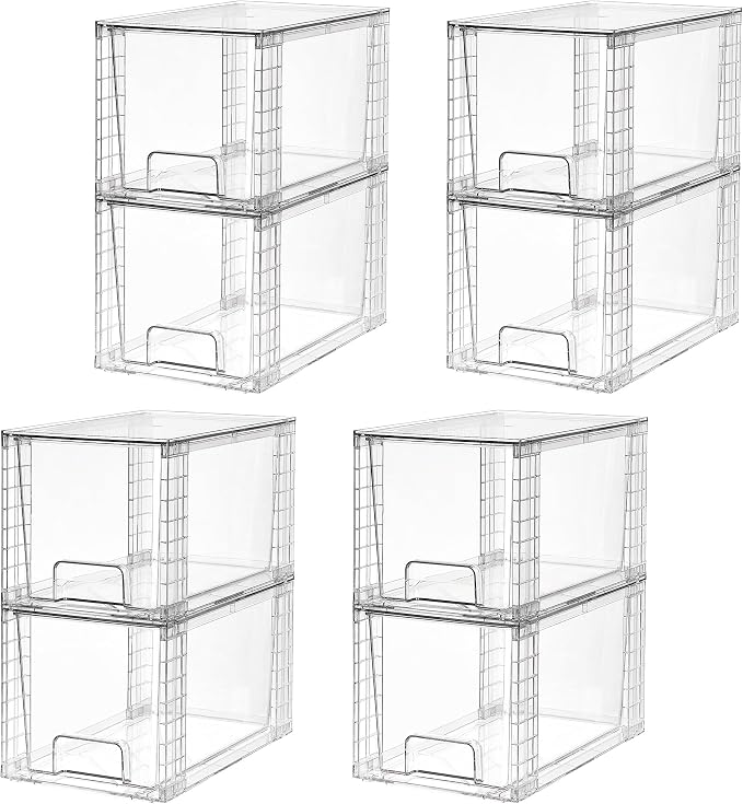 Vtopmart 8 Pack Large Stackable Storage Drawers,Clear Acrylic Drawer Organizers with Handles, Easily Assemble for Fridge, Bathroom,Kitchen Undersink,Cabinet,Pantry Organization and Storage by Vtopmart