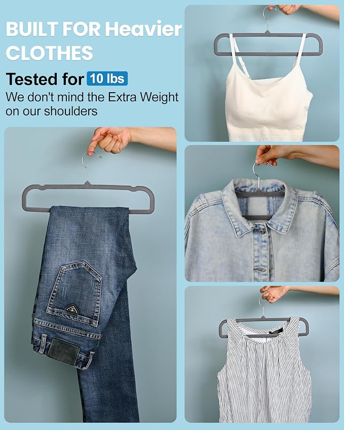 Velvet Hangers Non Slip - 20 Pack Pants Hangers for Closet - Thin Space Saving Clothes Hanger - Strong, Durable, Jean Perchas with 360 Degree Rotatable Hook for Tank Top (Grey Silver Hook) - Image 5