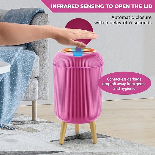 Pukomc Smart Sensor Wastebasket, Convenient and Hygienic Easy to Use, Technology Sensor Waterproof Wastebasket Plastic Trash can for Kitchen, Bathroom, Bedroom, Living Room, Office and Outdoor Pink - Image 3