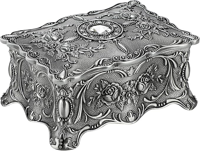 Hipiw Vintage Jewelry Organizer Box - Metal Trinket Storage Box Ornate Treasure Chest Box Jewelry Decorative box Keepsake Gift Box Case for Women,4.9"x3.4"x2.7" by Hipiwe