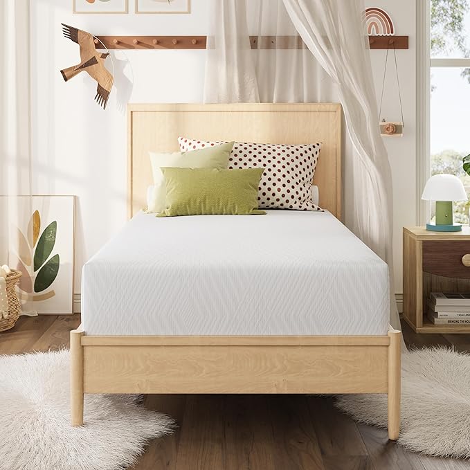 MLILY Twin XL Mattress in a Box, 10 inch Mattresses Made in USA for Kids Bed Single Size Daybed Individual Bunk, Green Tea Memory Foam Mattress for Cool Sleep & Pressure Relief, Medium Firm
