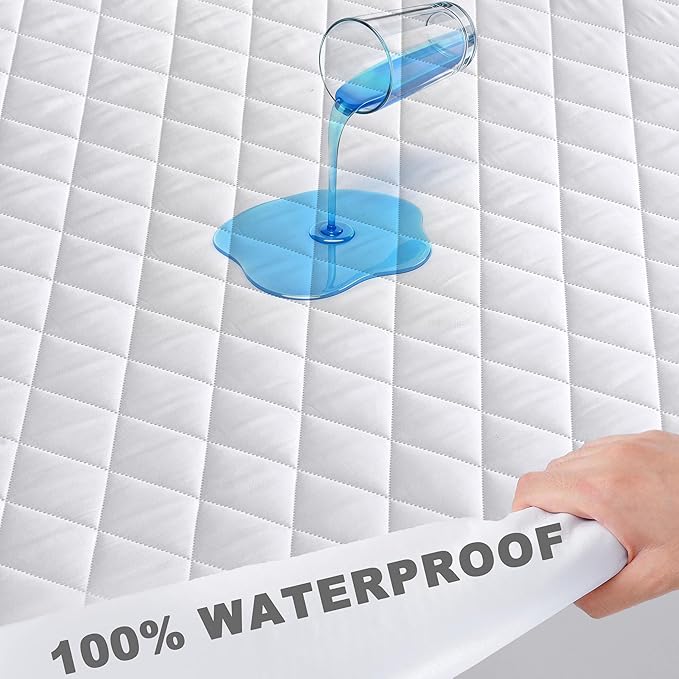 Full Size Mattress Protector - 100% Waterproof Liquid Barrier, Noiseless Seamless Bed Cover, Fits 8"-16" Deep Pockets, Breathable Microfiber, White
