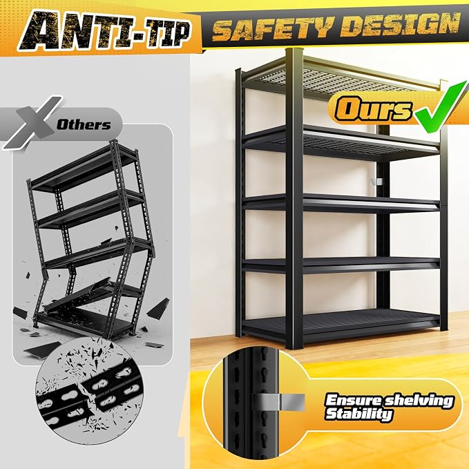 Garage Storage Shelves 5-Tier,Garage Storage System Shelves Adjustable,Storage Shelving for Basement,Pantry,Kitchen,Warehouse (1, 72" H x 59" W x 20" D) - Image 8