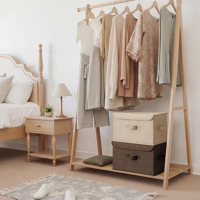 GRANNY SAYS Stoarge Basket with Lid, Decorative Storage Boxes, Closet Storage Bins for Clothes, Collapsible Stackable Organization, Khaki&Brown, 2-Pack - Image 3