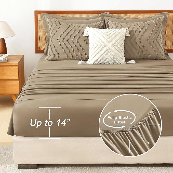 Litanika Taupe California King Size Comforter Set with Sheets - 7 Pieces Bed in a Bag California King Boho Tufted Complete Bedding Sets with Comforter, Sheets, Pillowcases & Shams