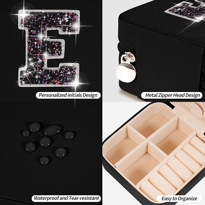 Uygafly Travel Essentials for Women - Mini Jewelry Organizer, Cute Personalized Jewelry Box, Birthday Gifts for Girls Women | Black - Image 4