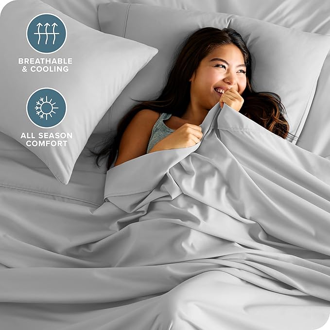 Bare Home Short Queen Sheet Set - 1800 Ultra-Soft Microfiber Bed Sheets - Double Brushed - Deep Pockets - Easy Fit - 4 Piece Set - Bedding Sheets & Pillowcases (Short Queen, Cloud Grey)