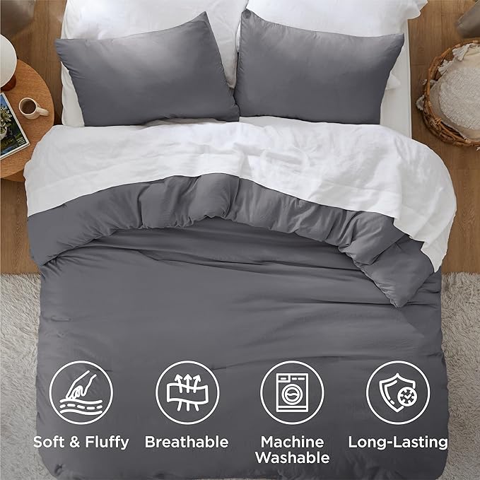 Bedsure Oversized Queen Comforter Set, Dark Grey Soft Prewashed Bedding for All Seasons, 3 Pieces GentleSoft™ Bed Set, 1 Lightweight Comforter (98"x98") and 2 Pillowcases (20"x26")