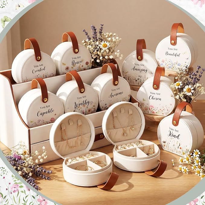 Kacctyen 12 Pieces Travel Wildflower Jewelry Case Bulk Mothers Day Church Gifts Mini Leather Bridesmaid Jewelry Gift Box Wildflower You Are Amazing Loved Party Favor for Secretary Leather Travel Case - Image 5
